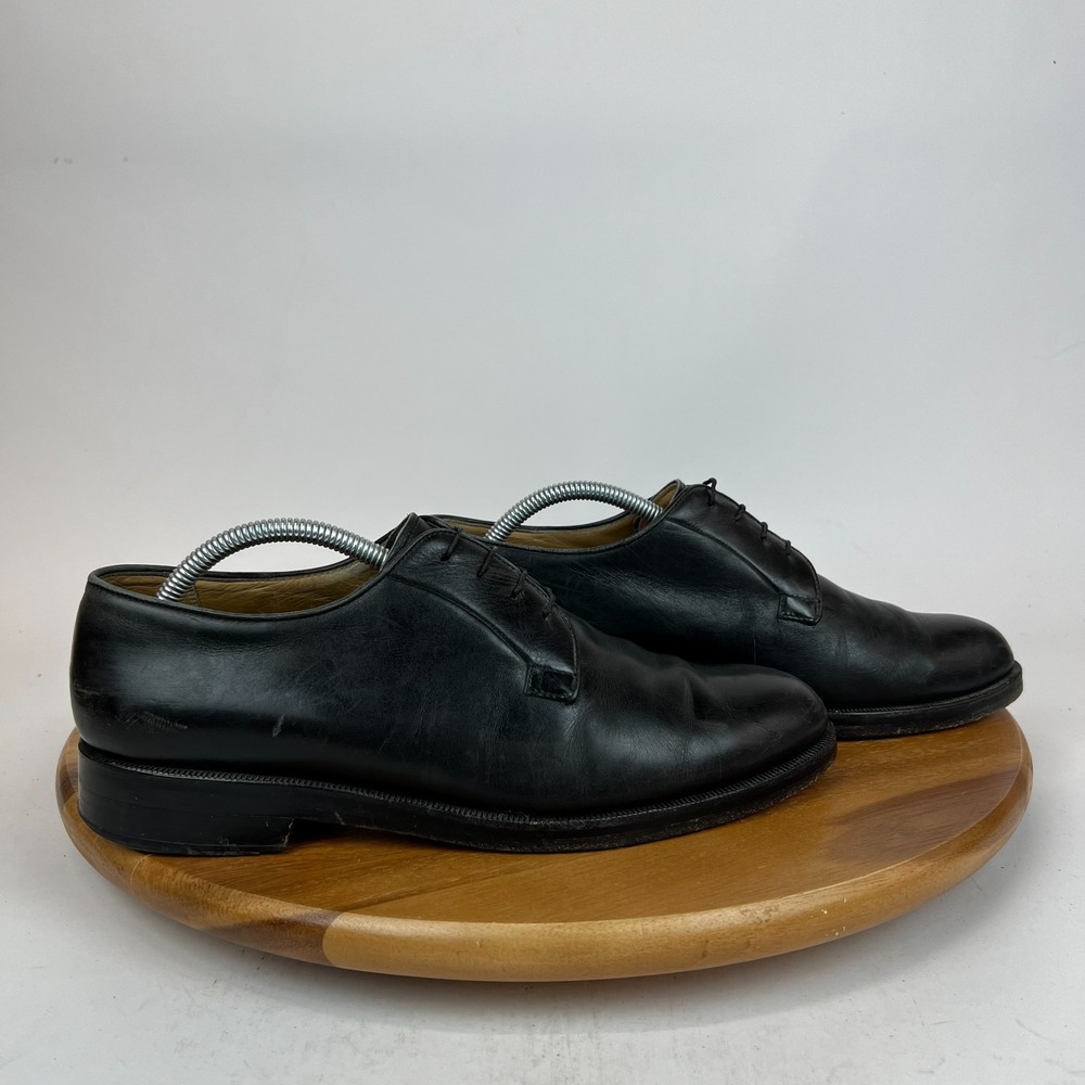 Mens Giorgio Armani Black Leather Plain Toe Oxford Dress Shoes Size 9.5 M GUC‎